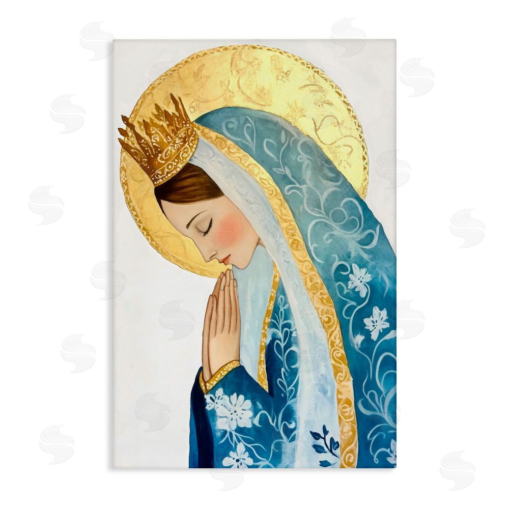Petal Prints Design Mother Mary Religious Portrait Canvas Wall Art Print