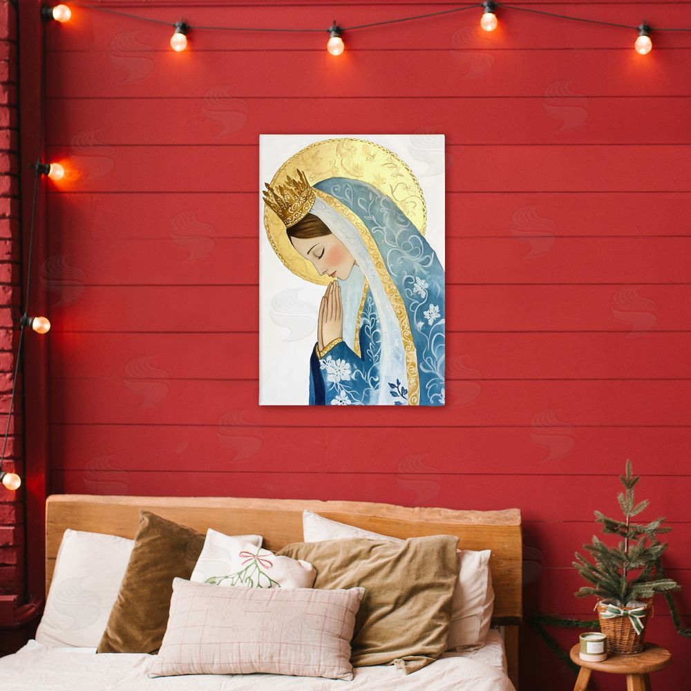 Petal Prints Design Mother Mary Religious Portrait Canvas Art on Wall