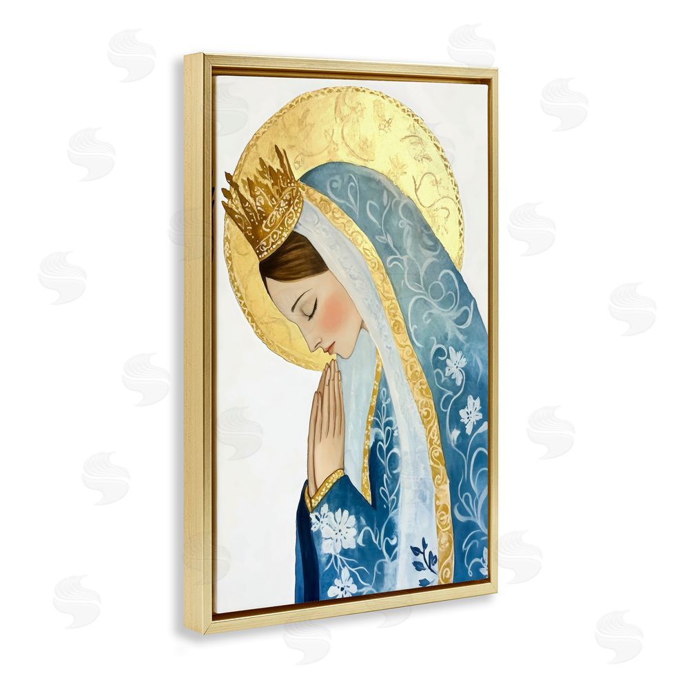 Petal Prints Design Mother Mary Religious Portrait Gold Floating Frame Canvas Wall Art Print