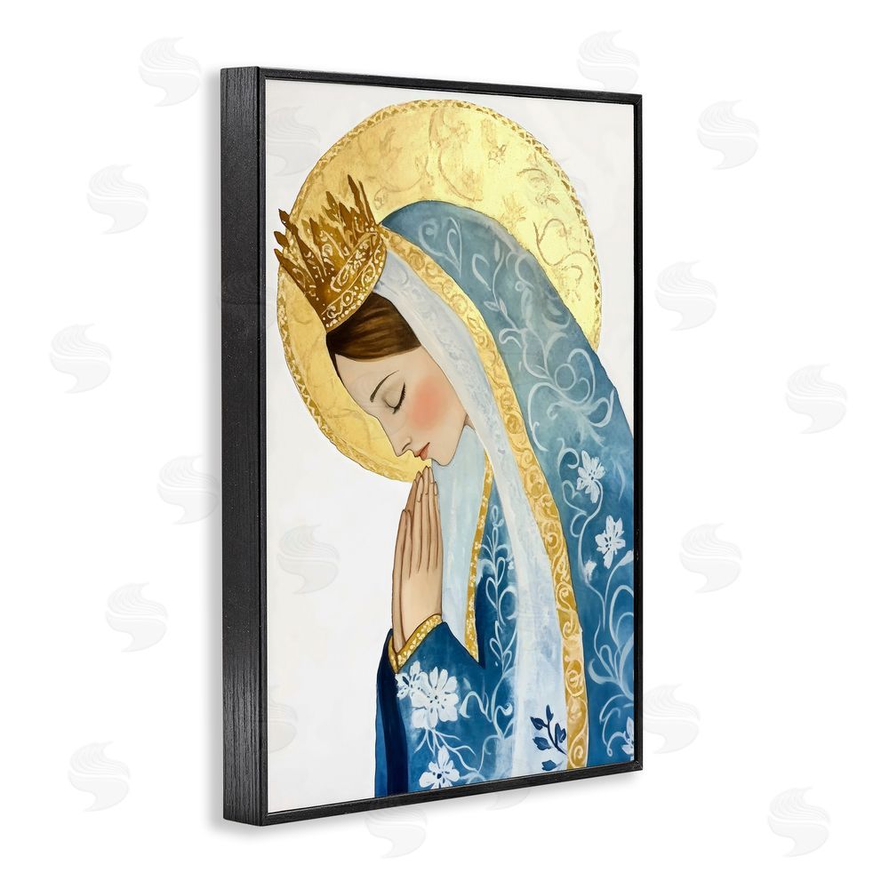 Petal Prints Design Mother Mary Religious Portrait Black Framed Giclee Wall Art Print