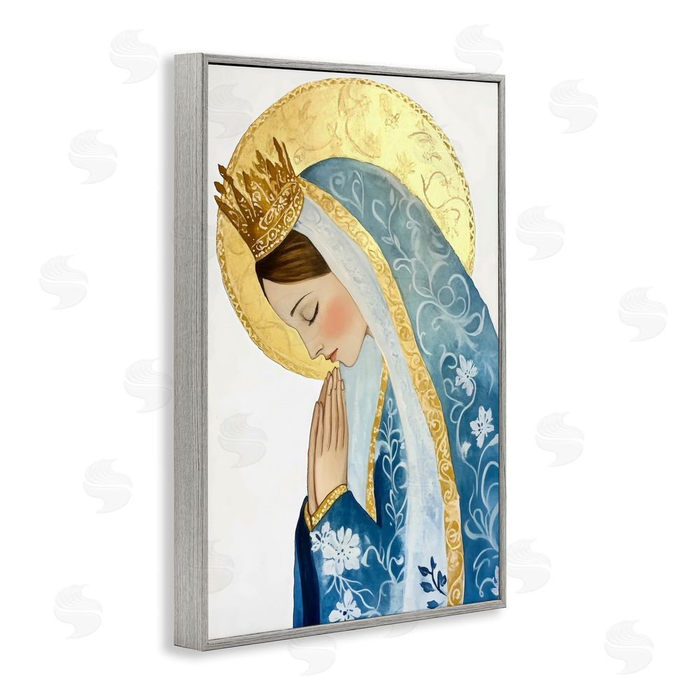 Petal Prints Design Mother Mary Religious Portrait Gray Framed Giclee Wall Art Print