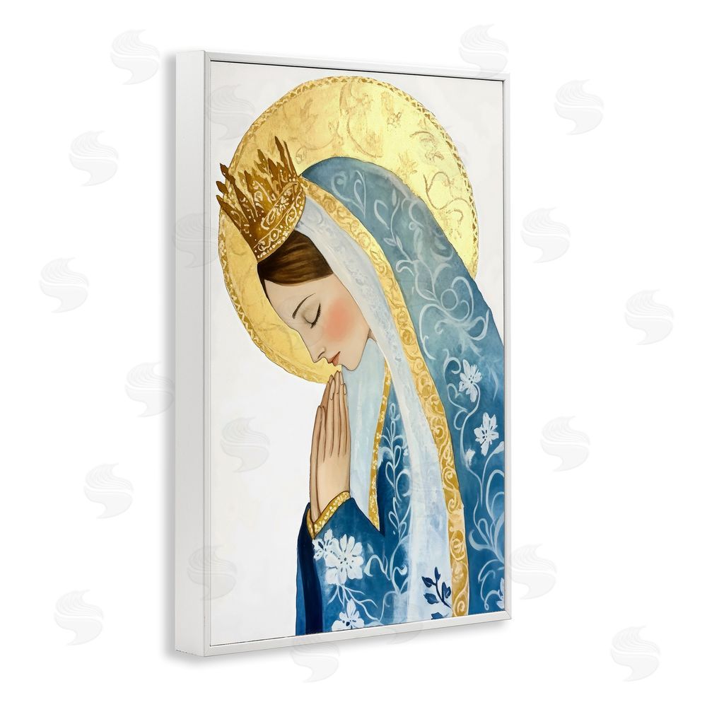 Petal Prints Design Mother Mary Religious Portrait White Framed Giclee Wall Art Print