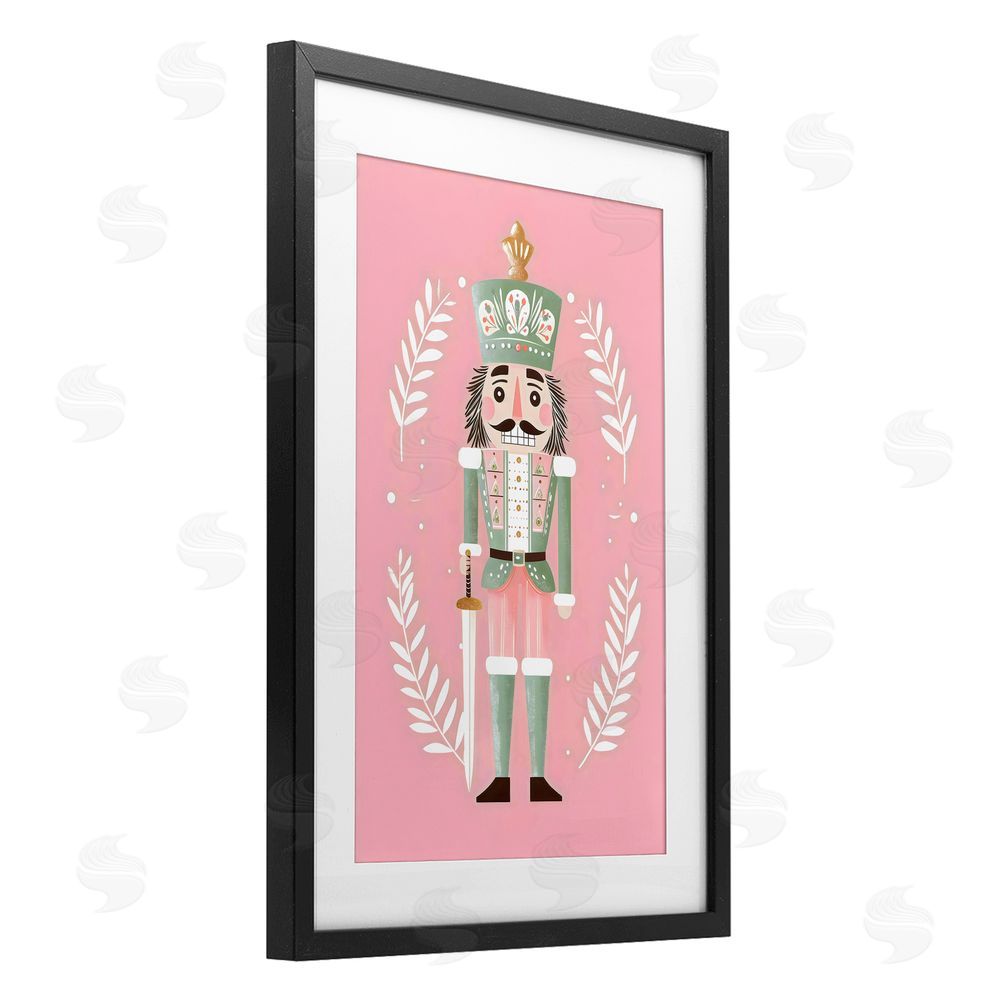 Petal Prints Design Nutcracker Suite in Pastel Pink Black Framed Print Under Glass with White Mat Wall Art