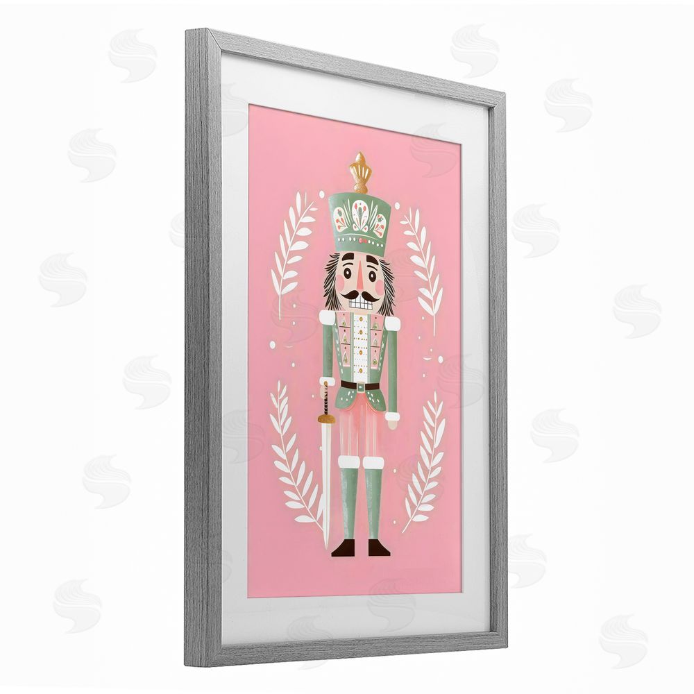 Petal Prints Design Nutcracker Suite in Pastel Pink Gray Framed Print Under Glass with White Mat Wall Art