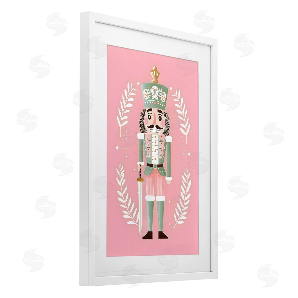 Petal Prints Design Nutcracker Suite in Pastel Pink White Framed Print Under Glass with Mat Wall Art