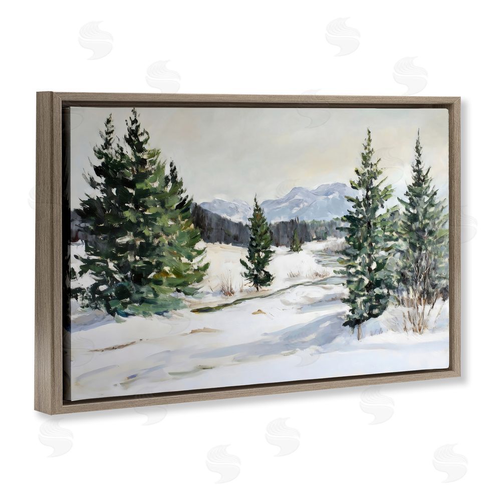 Petal Prints Design Winter Forest Frosty Hills Brown Floating Frame Canvas Wall Art Print