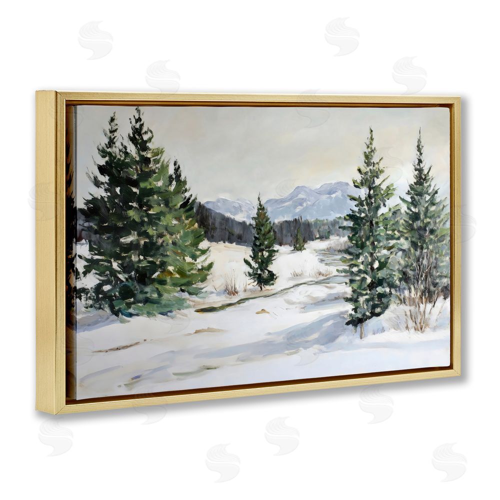 Petal Prints Design Winter Forest Frosty Hills Gold Floating Frame Canvas Wall Art Print