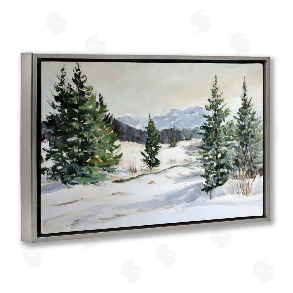 Petal Prints Design Winter Forest Frosty Hills Gray Floating Frame Canvas Wall Art Print