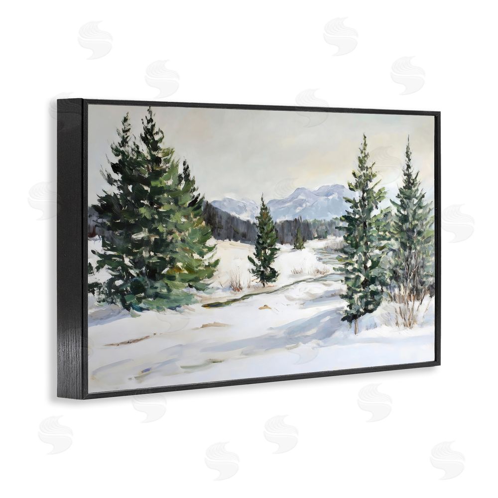 Petal Prints Design Winter Forest Frosty Hills Black Framed Giclee Wall Art Print