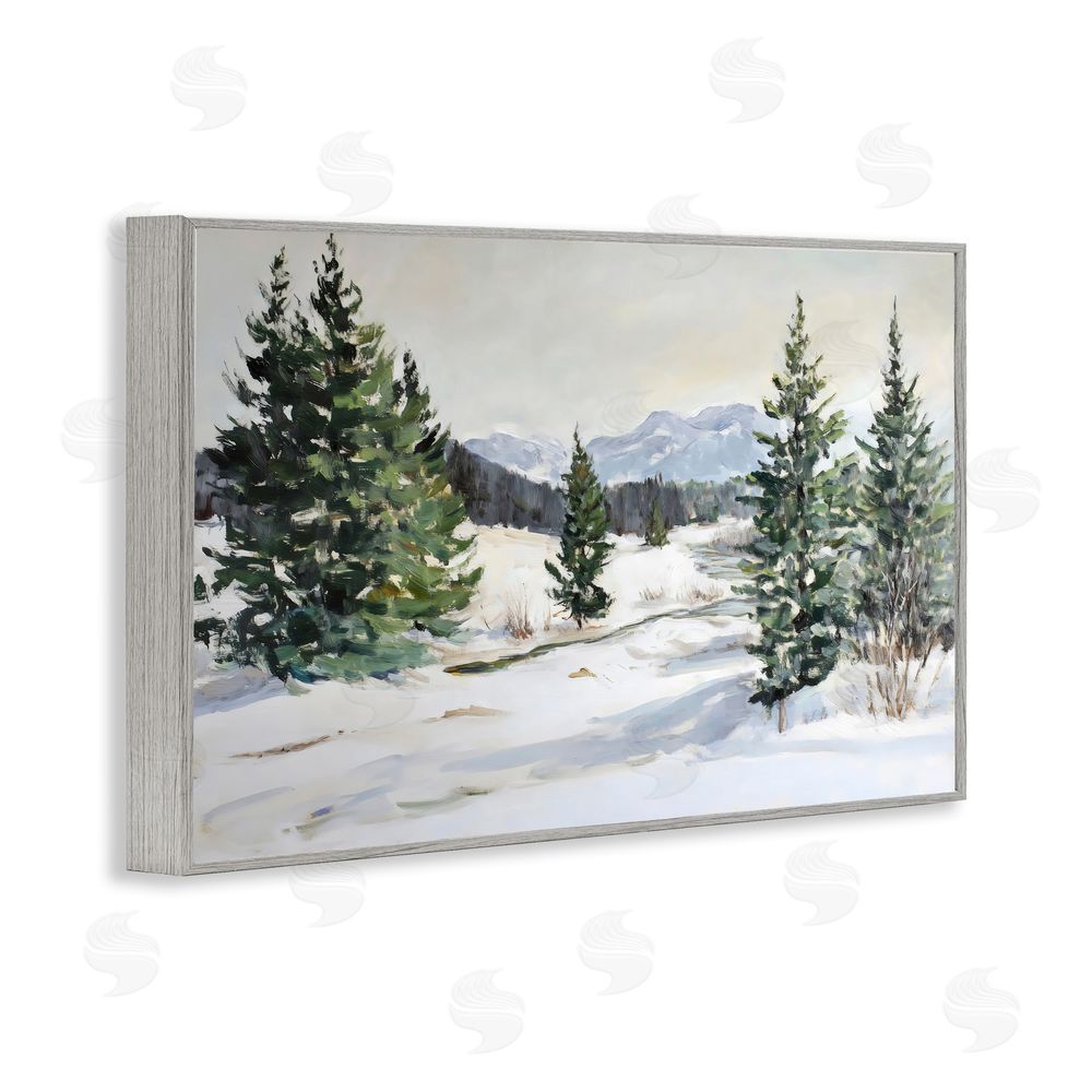 Petal Prints Design Winter Forest Frosty Hills Gray Framed Giclee Wall Art Print