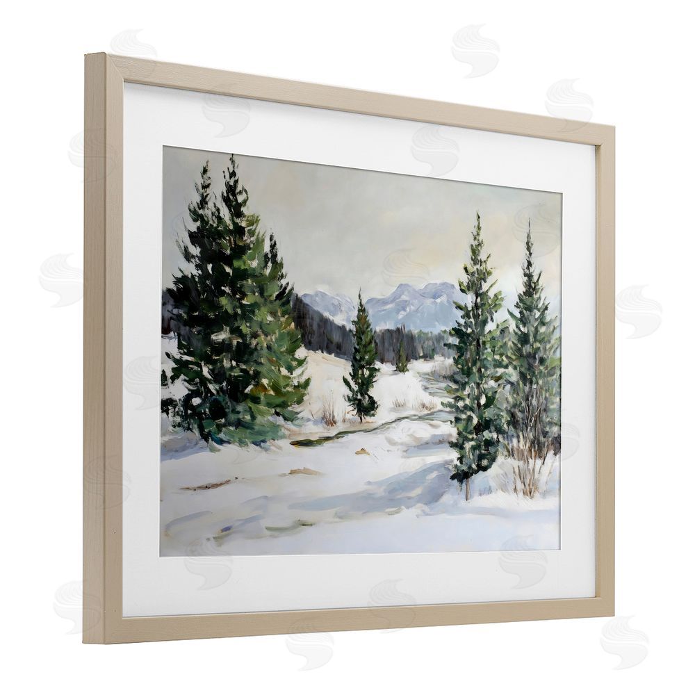 Petal Prints Design Winter Forest Frosty Hills Birch Framed Print Under Glass with White Mat Wall Art