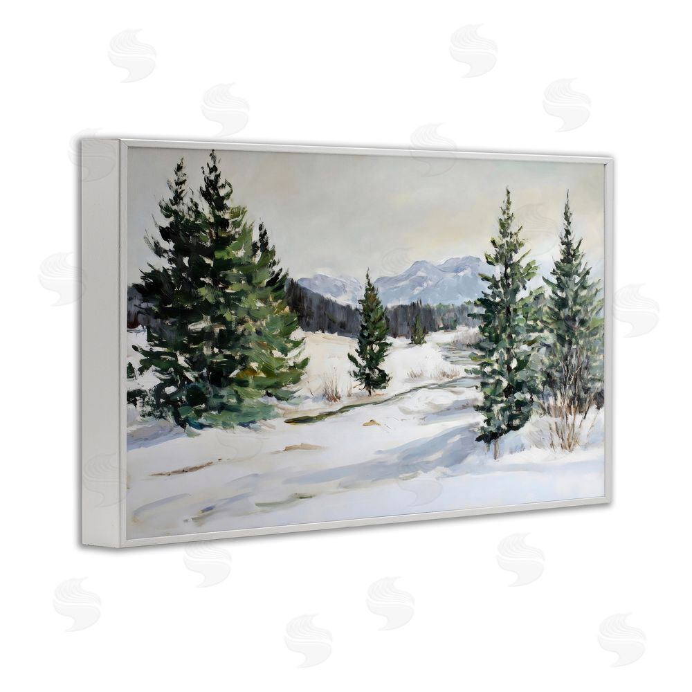 Petal Prints Design Winter Forest Frosty Hills White Framed Giclee Wall Art Print