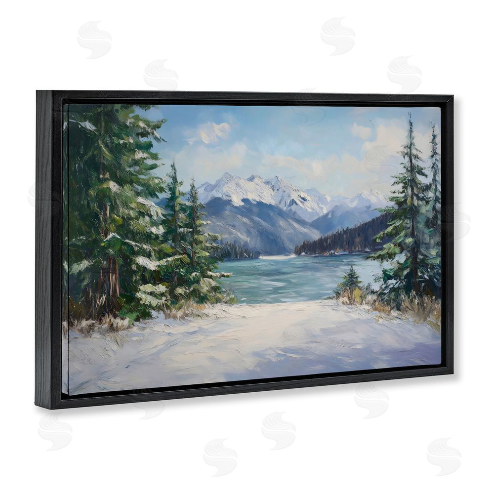 Petal Prints Design Frozen Winter Lake Black Floating Frame Canvas Wall Art Print