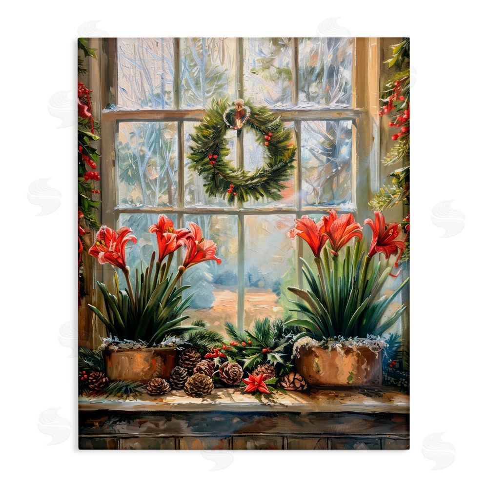 Petal Prints Design Planted Amaryllis Window View Canvas Wall Art Print