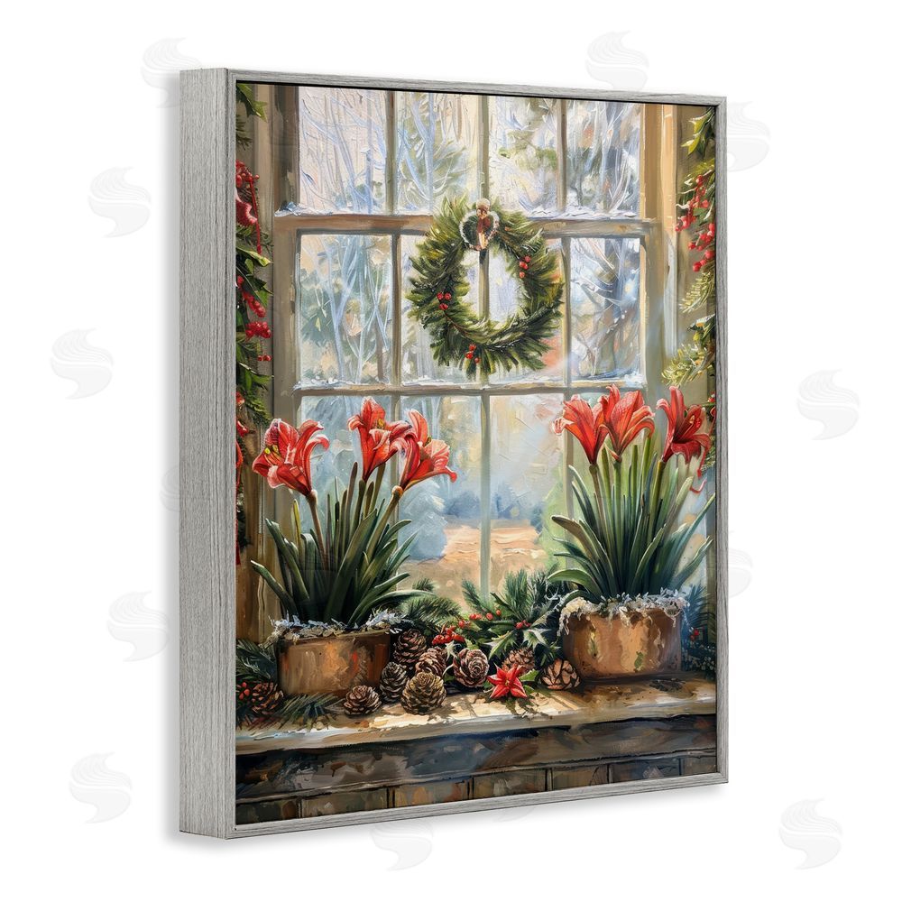 Petal Prints Design Planted Amaryllis Window View Gray Framed Giclee Wall Art Print