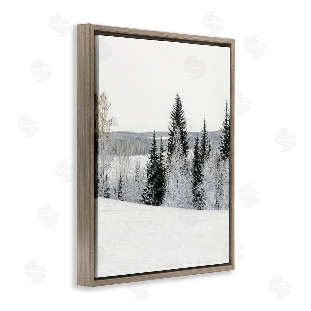 Arlington Prints Snowy Overlook Winter Landscape Brown Floating Frame Canvas Wall Art Print