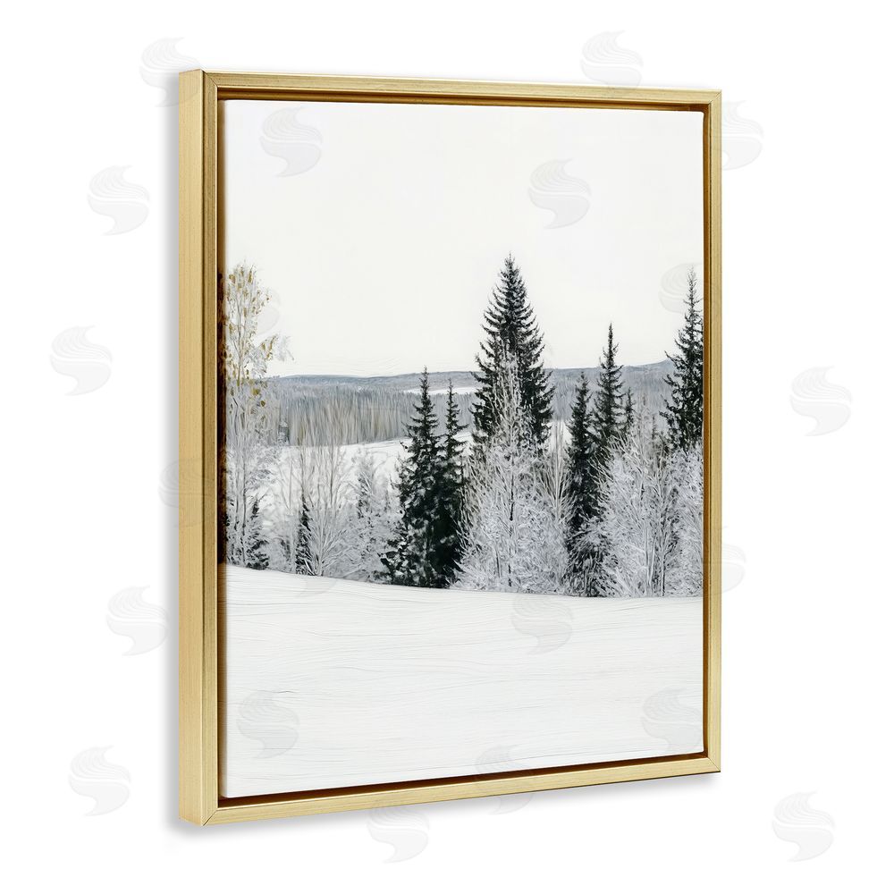 Arlington Prints Snowy Overlook Winter Landscape Gold Floating Frame Canvas Wall Art Print