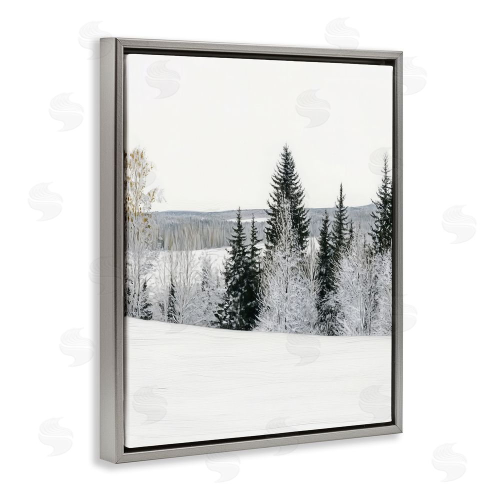 Arlington Prints Snowy Overlook Winter Landscape Gray Floating Frame Canvas Wall Art Print