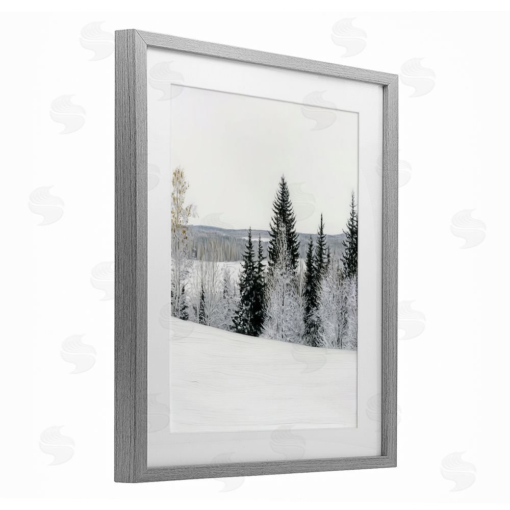 Arlington Prints Snowy Overlook Winter Landscape Gray Framed Print Under Glass with White Mat Wall Art