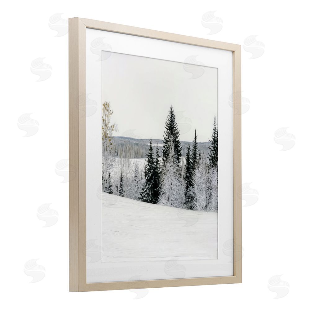Arlington Prints Snowy Overlook Winter Landscape Birch Framed Print Under Glass with White Mat Wall Art