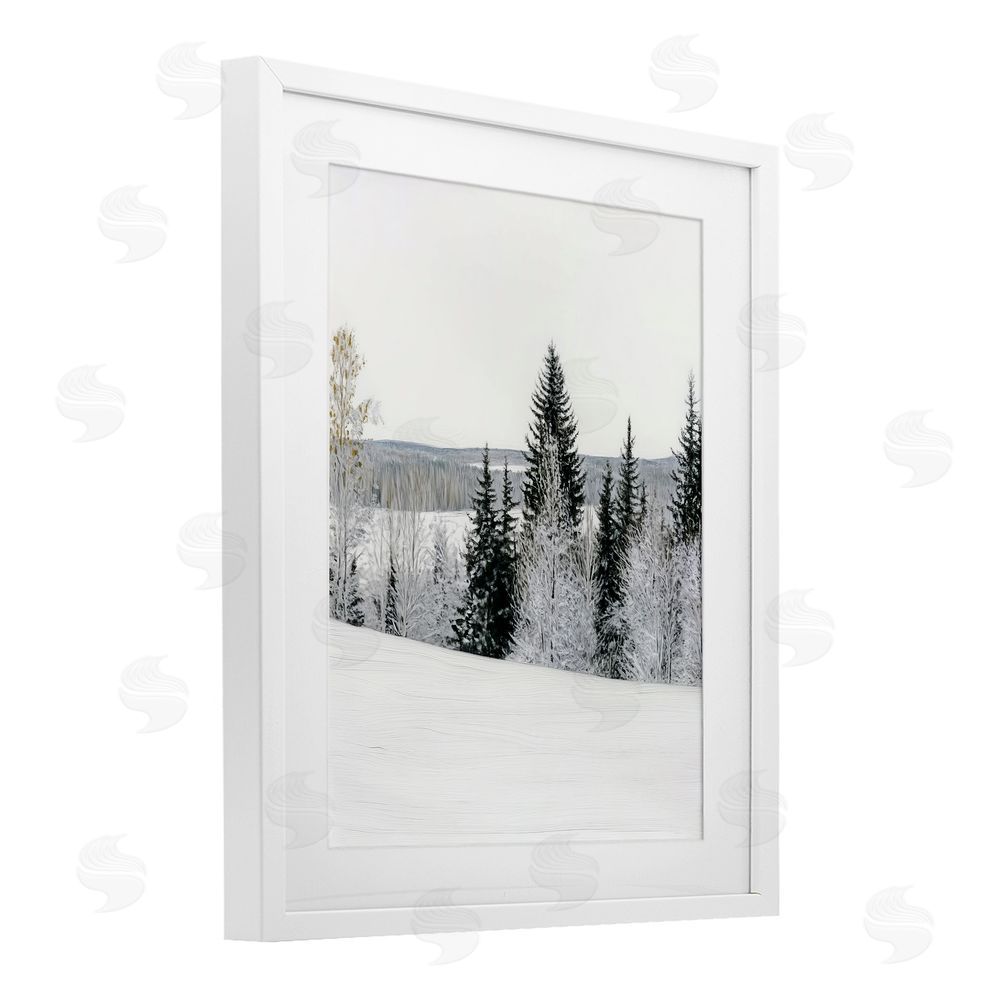 Arlington Prints Snowy Overlook Winter Landscape White Framed Print Under Glass with Mat Wall Art