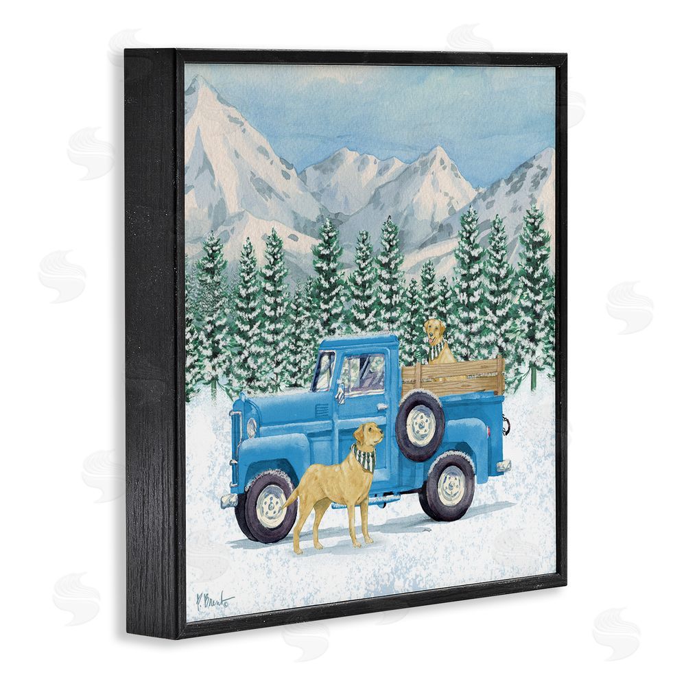 Paul Brent Winter Pups & Truck Black Framed Giclee Wall Art Print