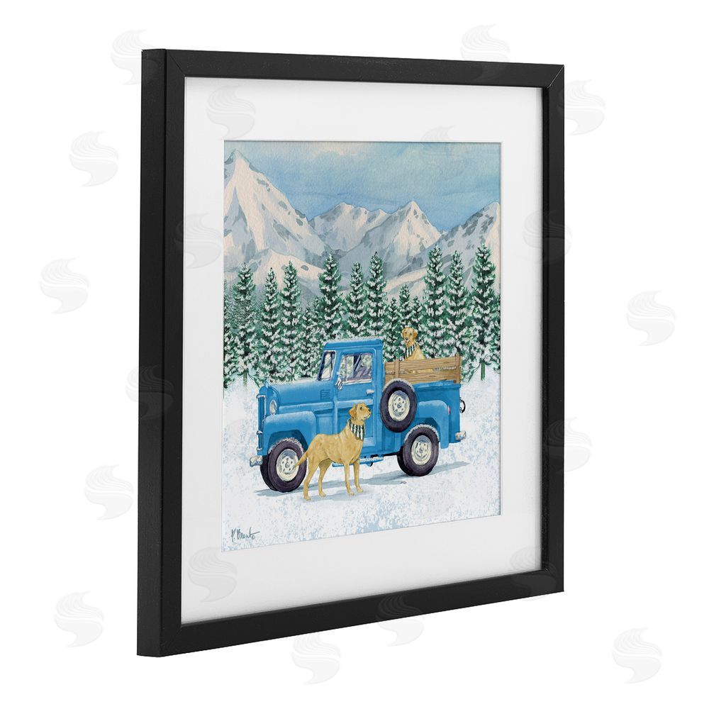 Paul Brent Winter Pups & Truck Black Framed Print Under Glass with White Mat Wall Art