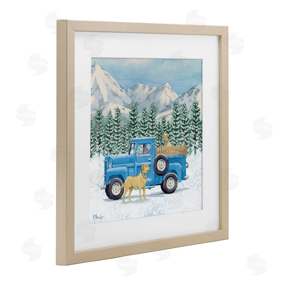 Paul Brent Winter Pups & Truck Birch Framed Print Under Glass with White Mat Wall Art