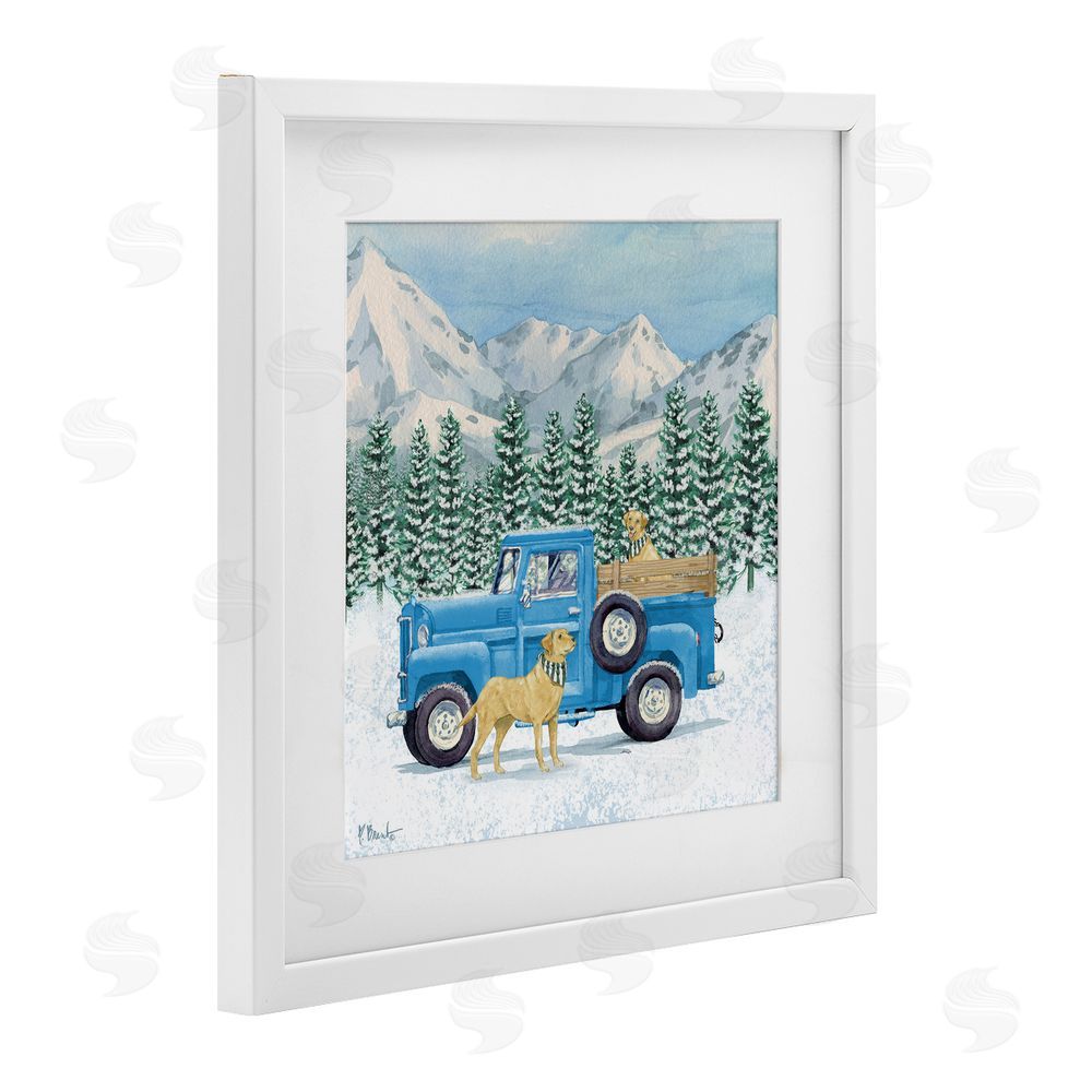 Paul Brent Winter Pups & Truck White Framed Print Under Glass with Mat Wall Art