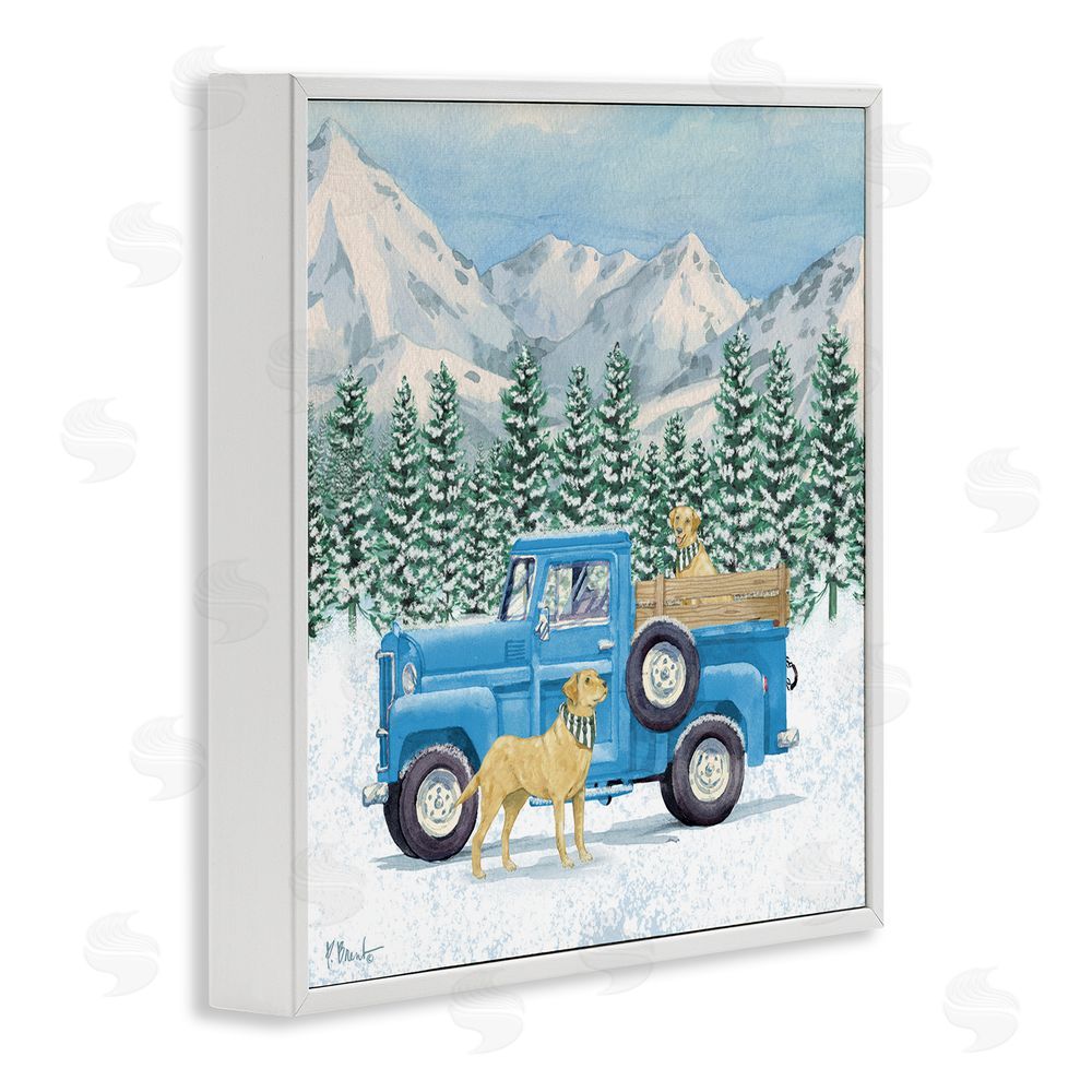 Paul Brent Winter Pups & Truck White Framed Giclee Wall Art Print