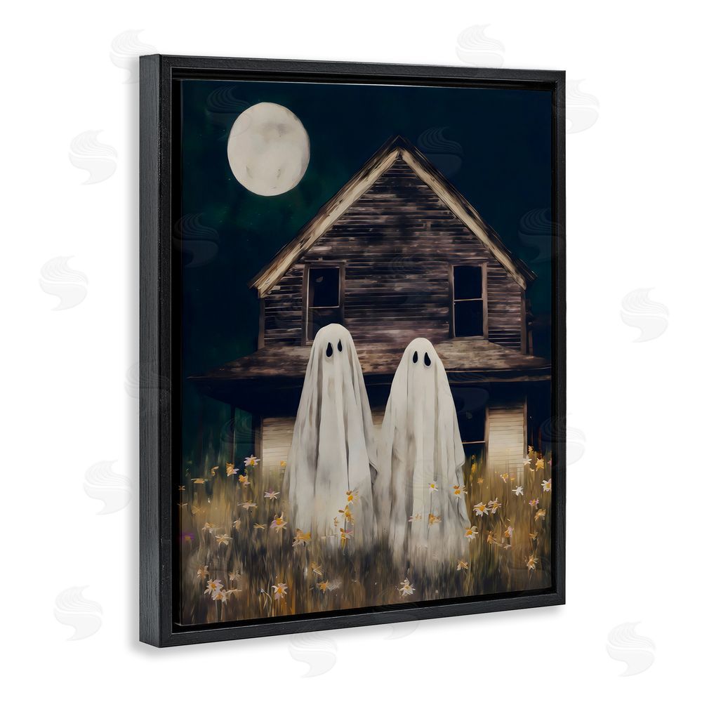 Arlington Prints Ghost And Haunted House Black Floating Frame Canvas Wall Art Print