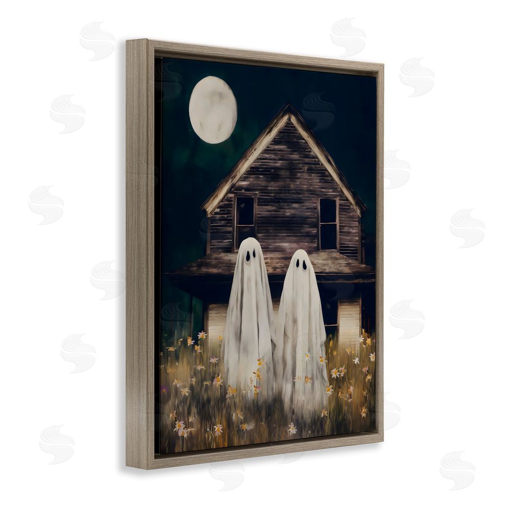 Arlington Prints Ghost And Haunted House Brown Floating Frame Canvas Wall Art Print