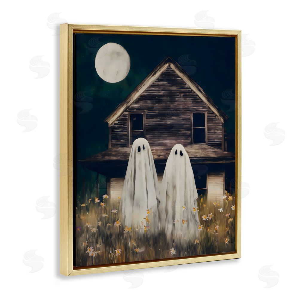 Arlington Prints Ghost And Haunted House Gold Floating Frame Canvas Wall Art Print