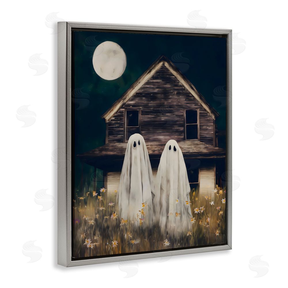 Arlington Prints Ghost And Haunted House Gray Floating Frame Canvas Wall Art Print