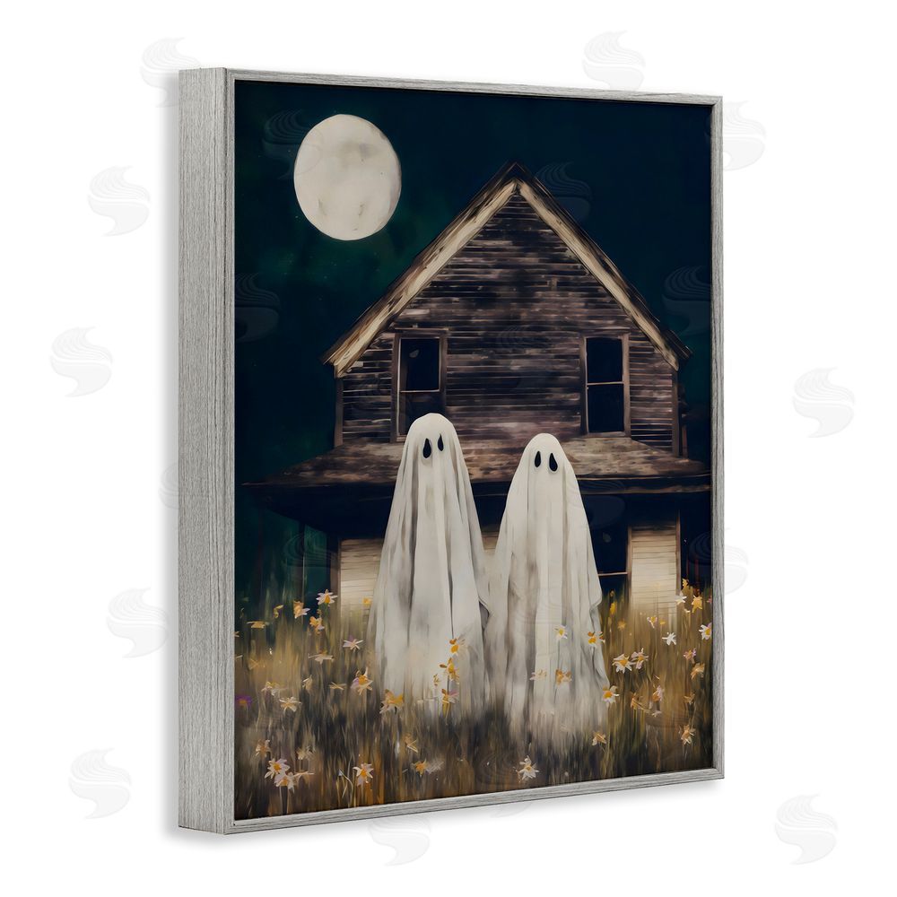 Arlington Prints Ghost And Haunted House Gray Framed Giclee Wall Art Print