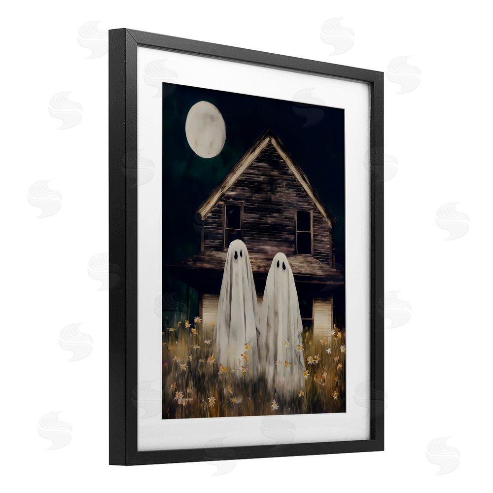 Arlington Prints Ghost And Haunted House Black Framed Print Under Glass with White Mat Wall Art