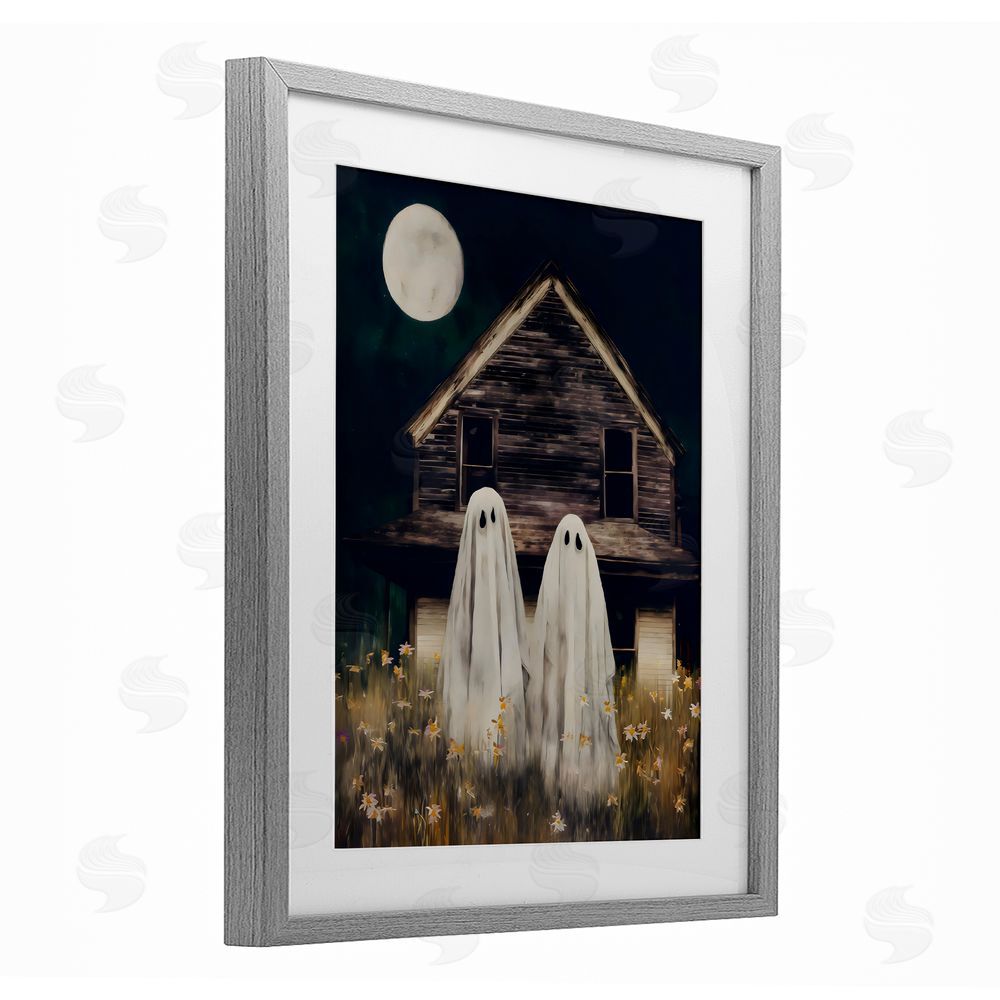 Arlington Prints Ghost And Haunted House Gray Framed Print Under Glass with White Mat Wall Art