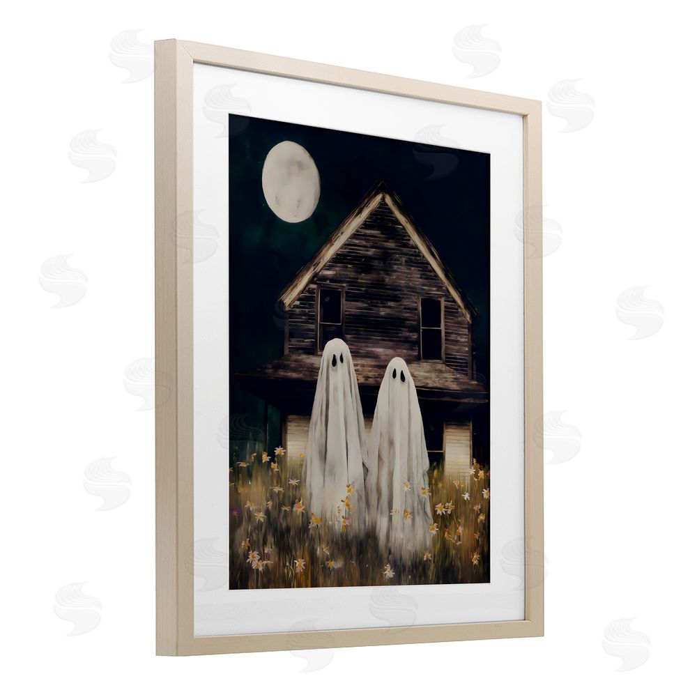 Arlington Prints Ghost And Haunted House Birch Framed Print Under Glass with White Mat Wall Art
