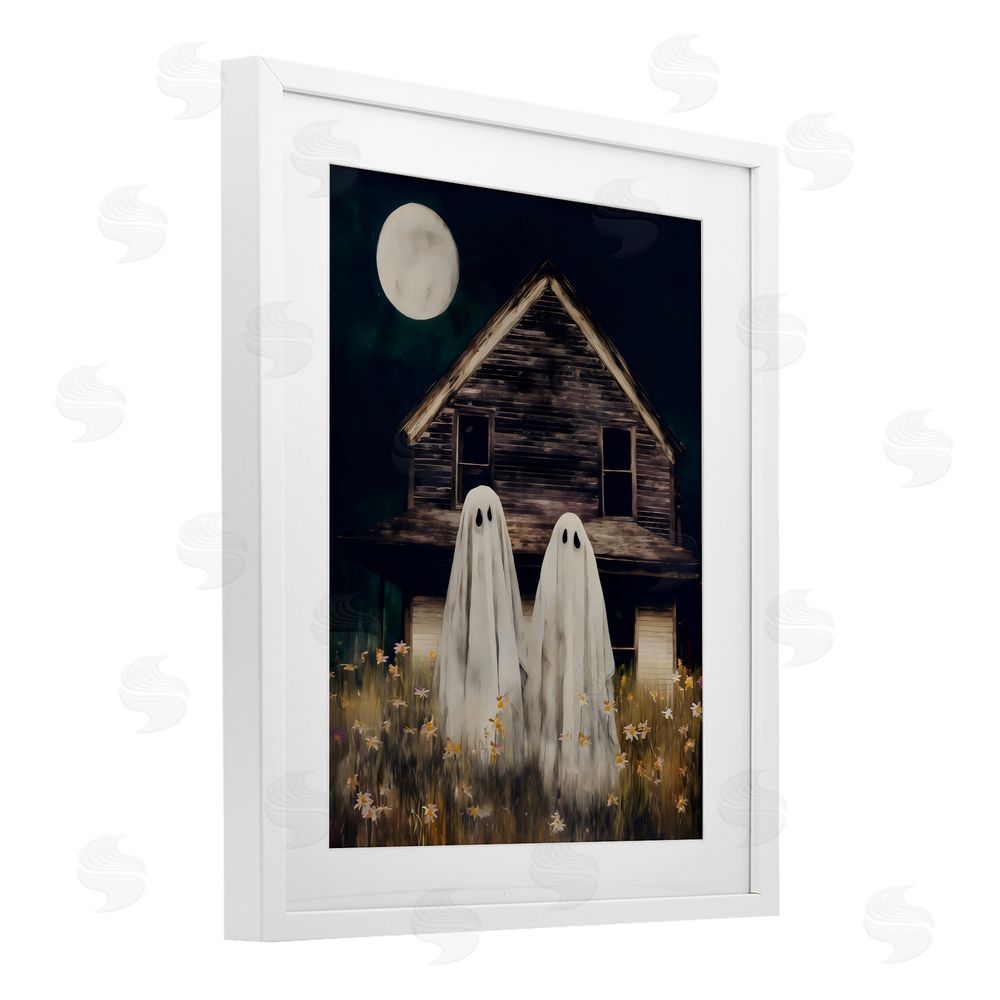 Arlington Prints Ghost And Haunted House White Framed Print Under Glass with Mat Wall Art