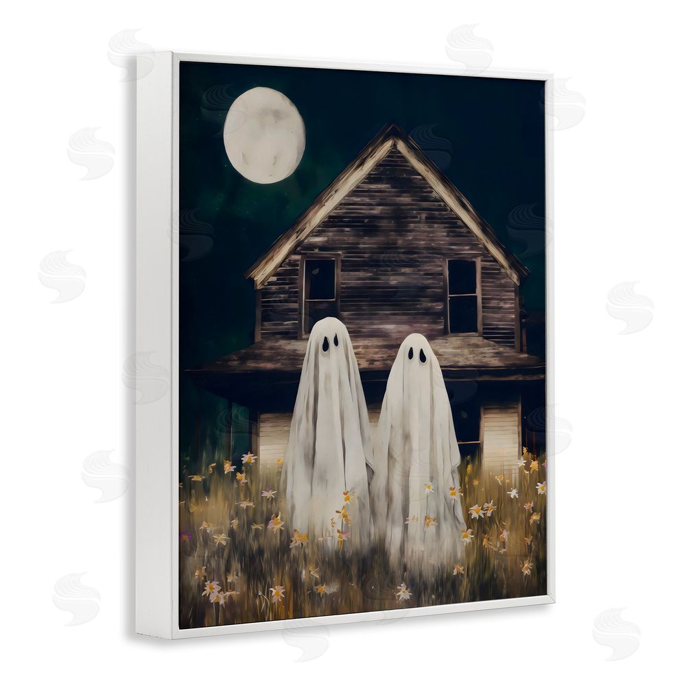 Arlington Prints Ghost And Haunted House White Framed Giclee Wall Art Print