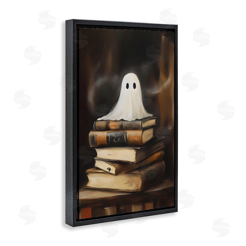 Arlington Prints Ghost on Book Stack  Black Floating Frame Canvas Wall Art Print