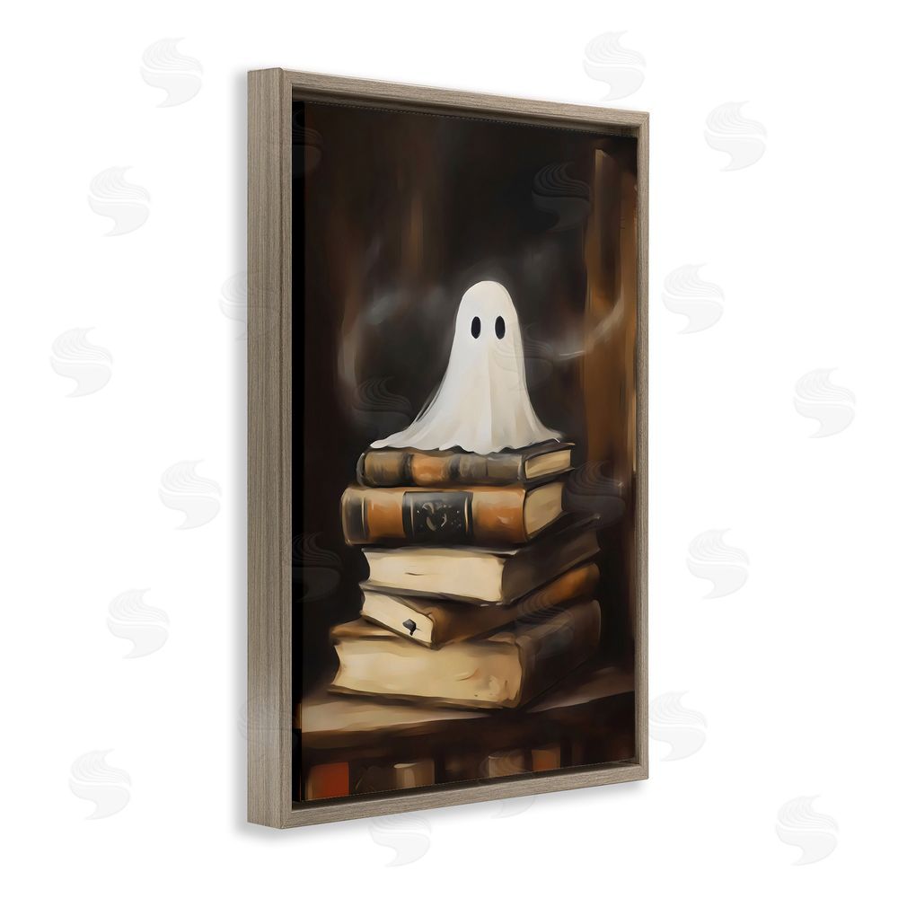 Arlington Prints Ghost on Book Stack  Brown Floating Frame Canvas Wall Art Print