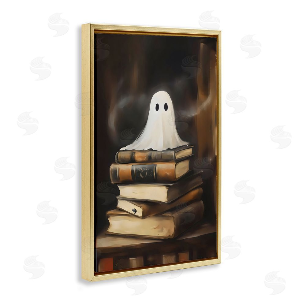 Arlington Prints Ghost on Book Stack  Gold Floating Frame Canvas Wall Art Print