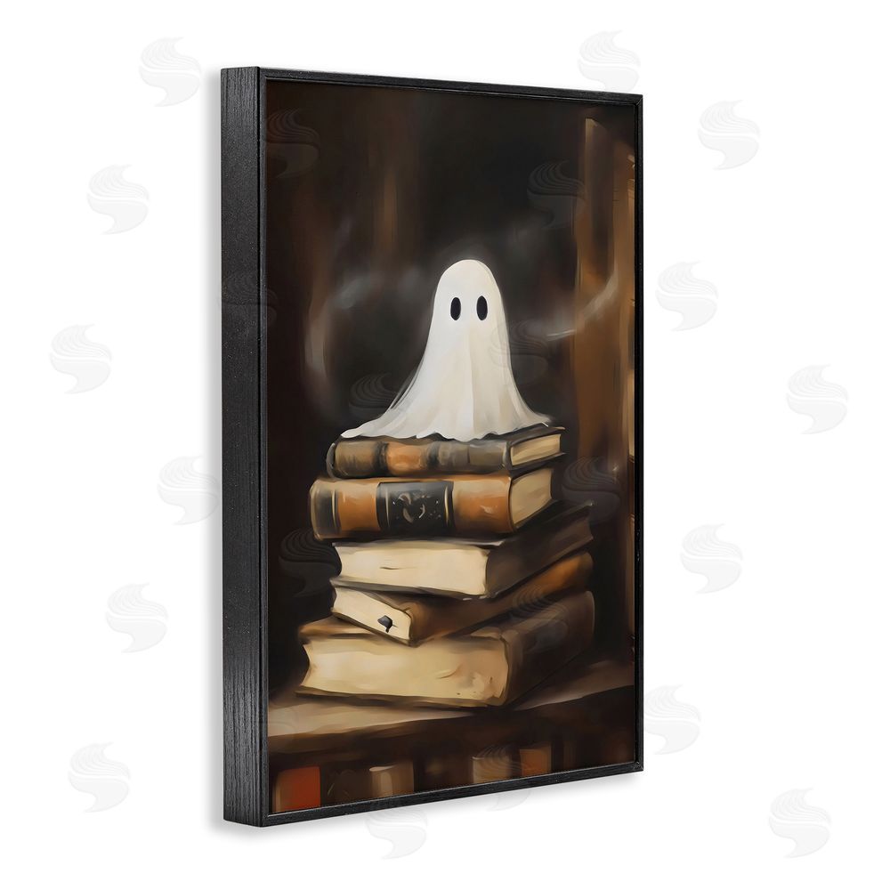 Arlington Prints Ghost on Book Stack  Black Framed Giclee Wall Art Print