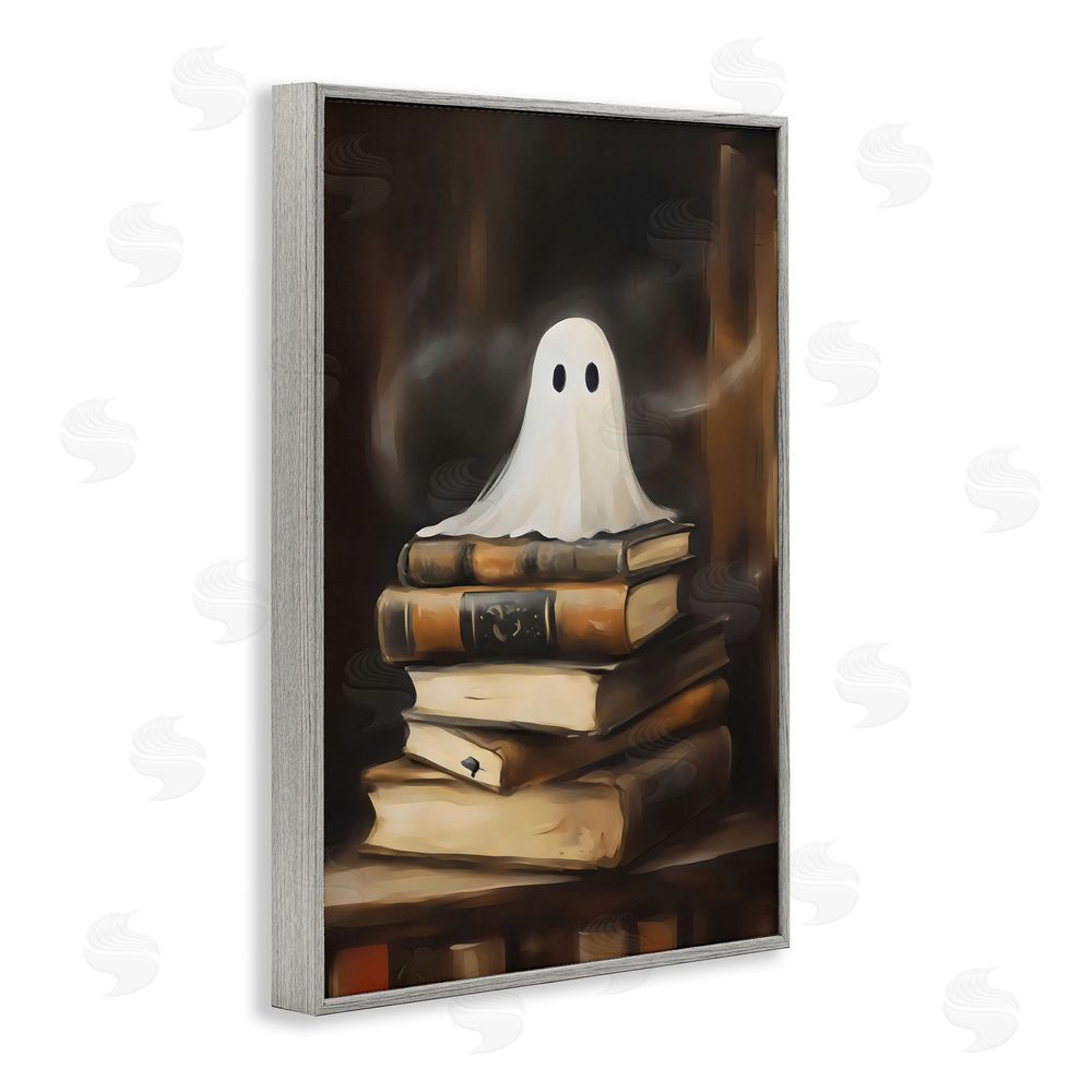 Arlington Prints Ghost on Book Stack  Gray Framed Giclee Wall Art Print