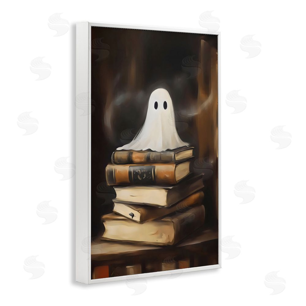 Arlington Prints Ghost on Book Stack  White Framed Giclee Wall Art Print