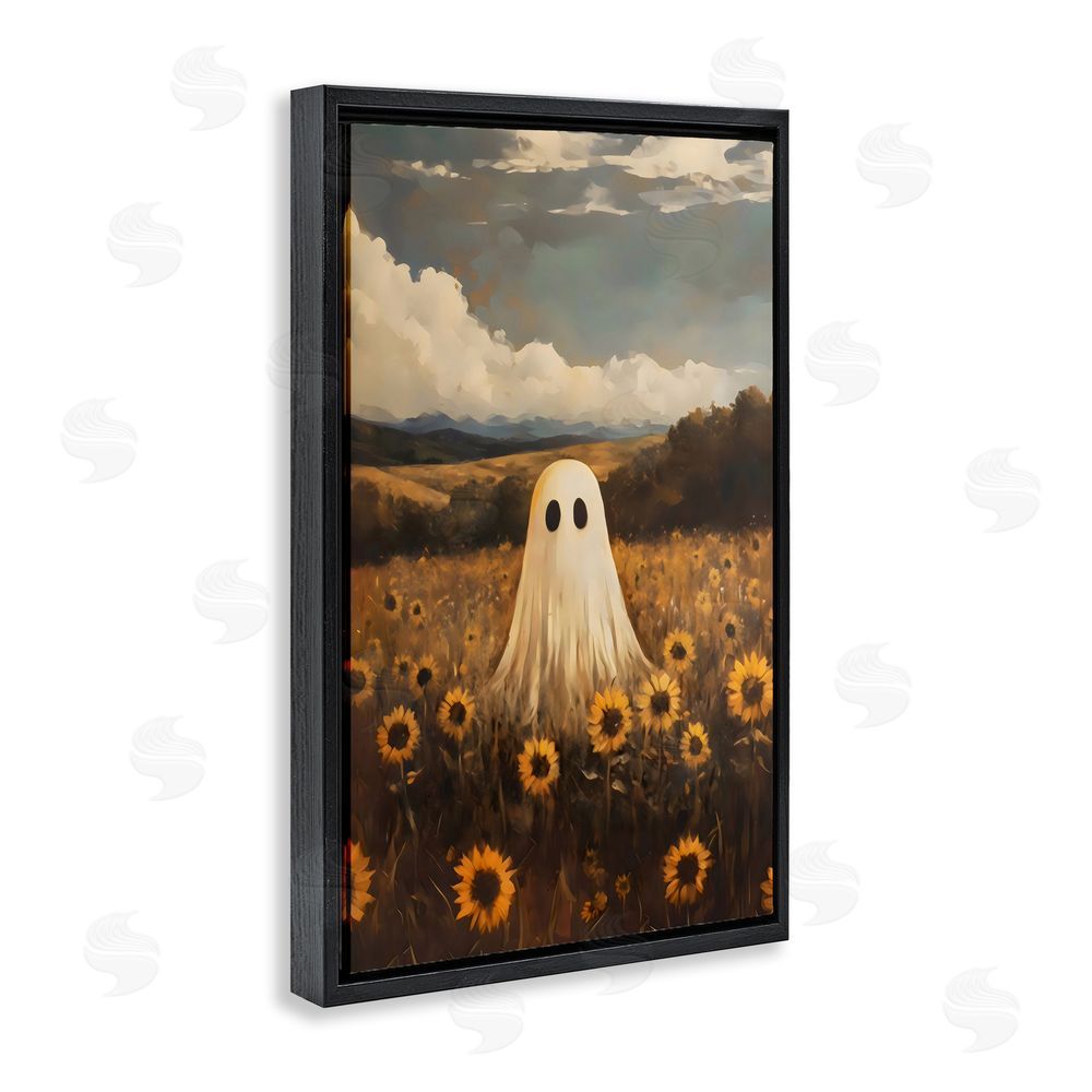 Arlington Prints Ghost In Sunflower Field Black Floating Frame Canvas Wall Art Print