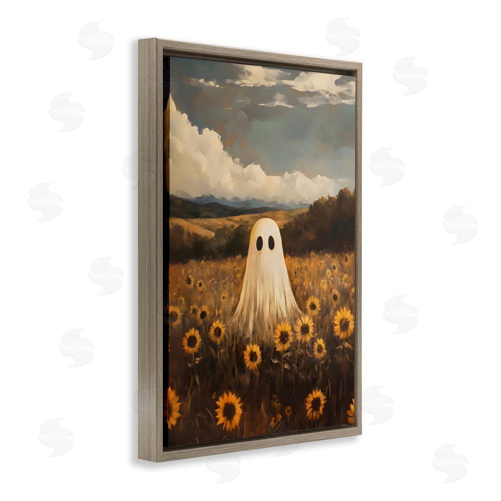 Arlington Prints Ghost In Sunflower Field Brown Floating Frame Canvas Wall Art Print
