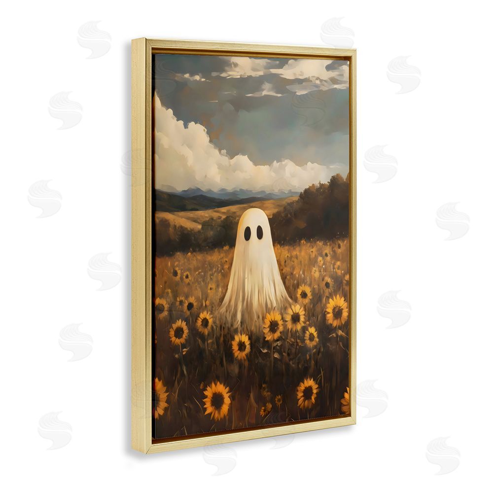 Arlington Prints Ghost In Sunflower Field Gold Floating Frame Canvas Wall Art Print