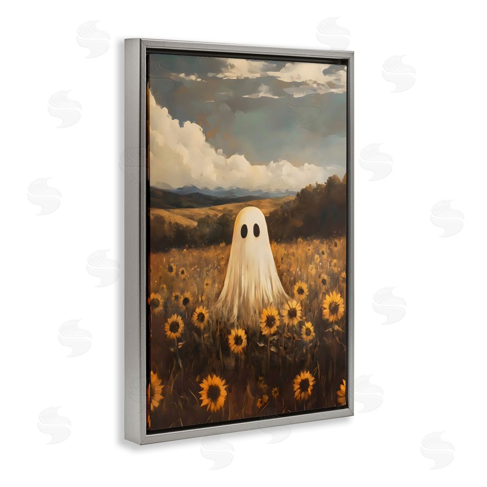 Arlington Prints Ghost In Sunflower Field Gray Floating Frame Canvas Wall Art Print
